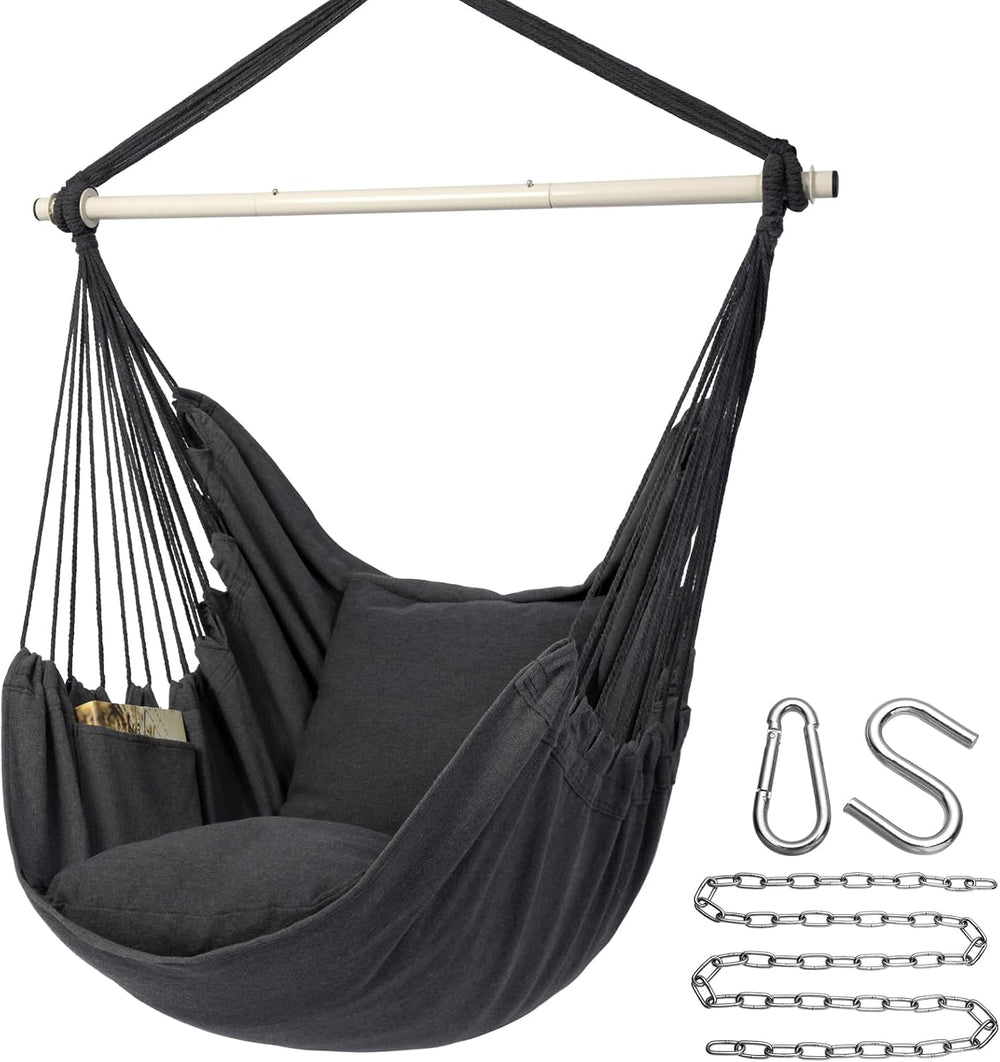 Y- STOP Hammock Chair Hanging Rope Swing Chair, Max 500 Lbs, 2 Seat Cushions ...