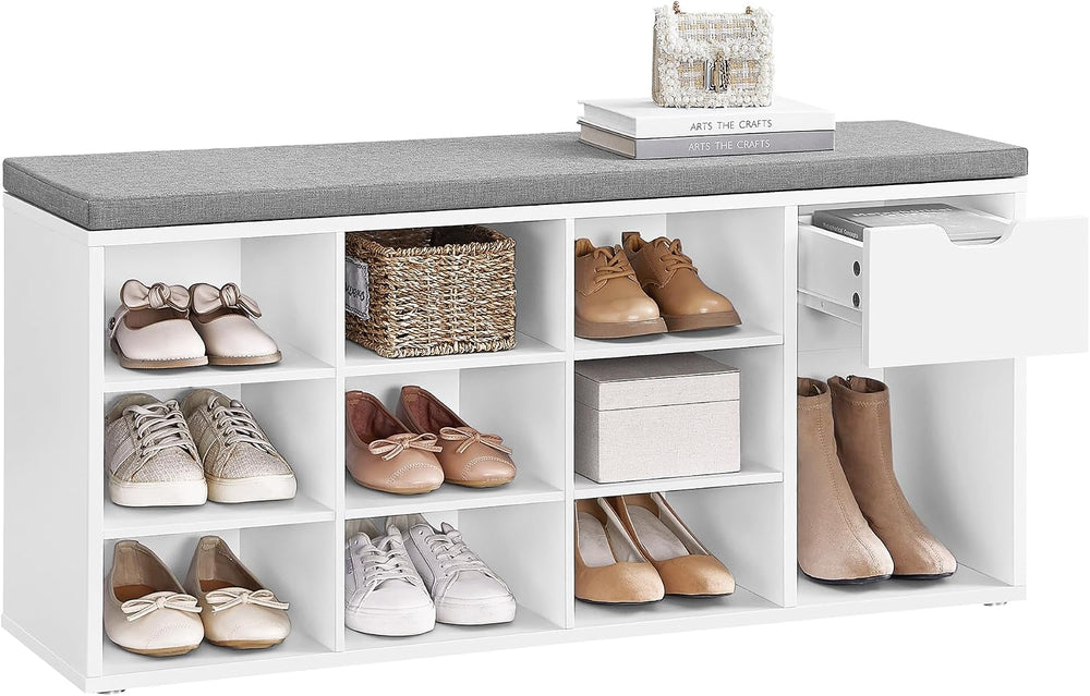 VASAGLE Shoe Bench with Cushion, Storage Bench, 10 Compartments