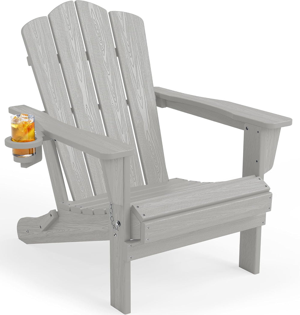 KINGYES Folding Adirondack Chair with Cup Holder, Silver Grey