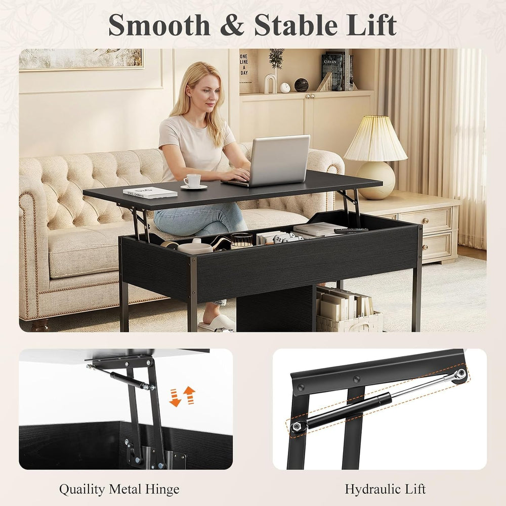 OLIXIS Lift Top Coffee Table, Wood Coffee Table for Living Room Home Black