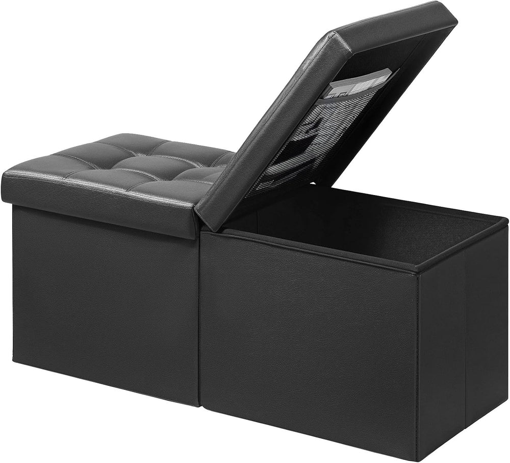 AmasSmile Footrest Ottoman Storage Bench,34" Leather Folding Chest,Black