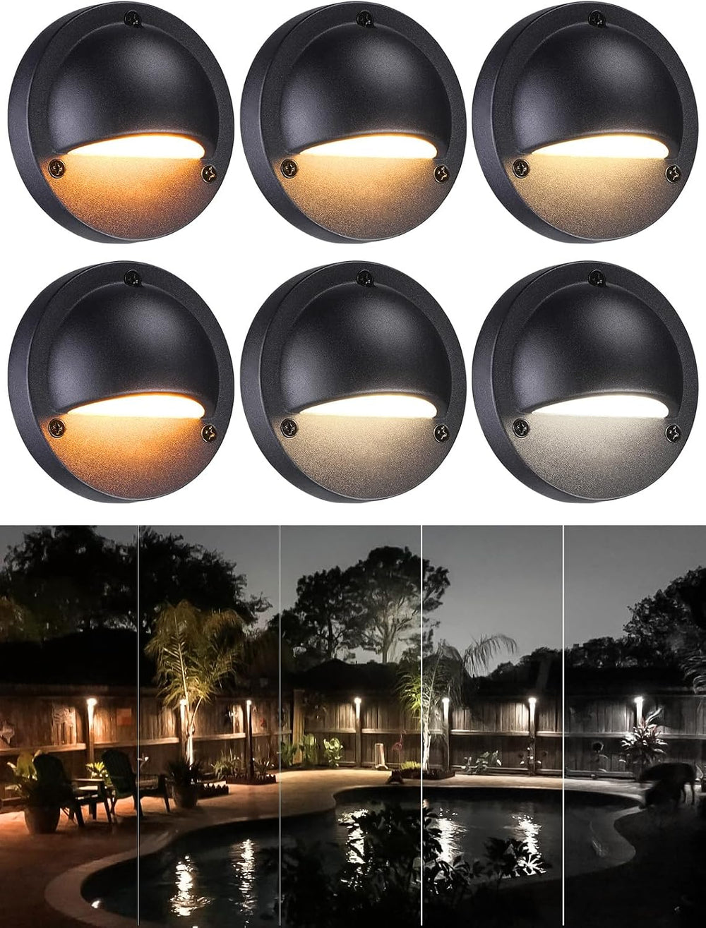 LEONLITE 6-Pack 5CCT 3.74inch Low Voltage LED Deck Lights, Black