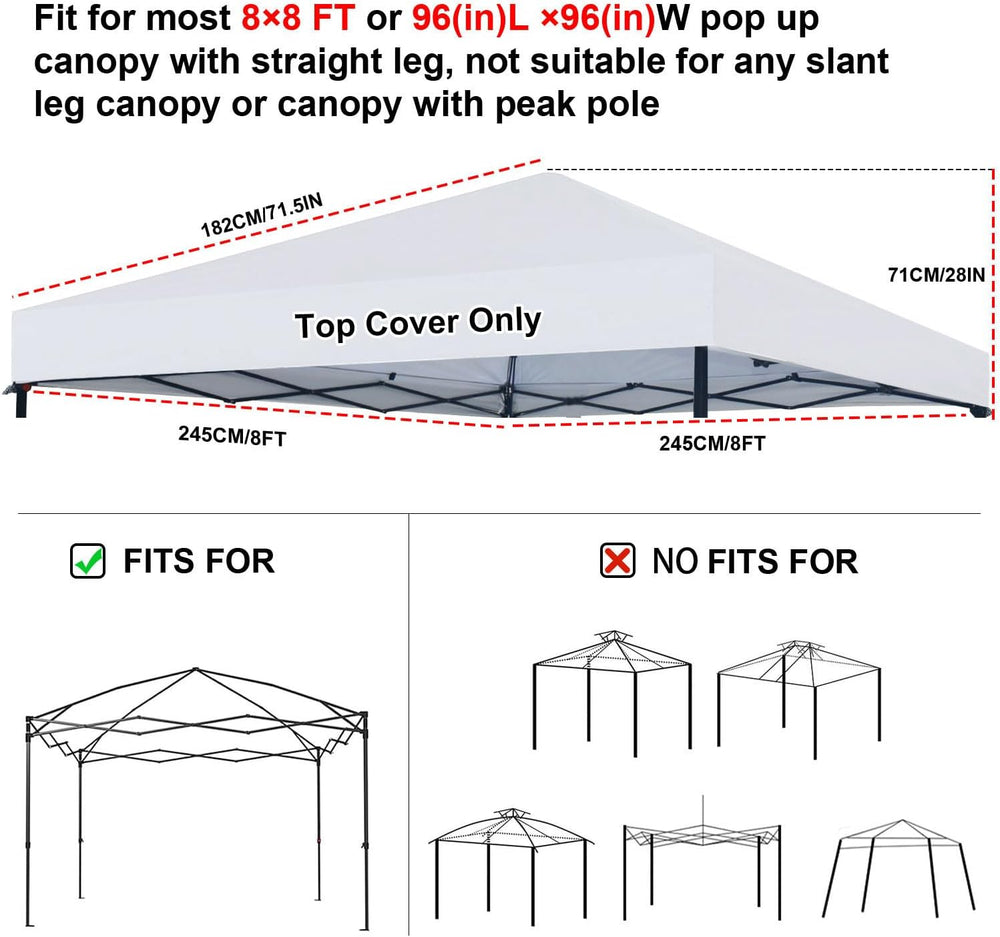 Joramoy 8x8 Canopy Replacement Top Only Straight Leg(White)