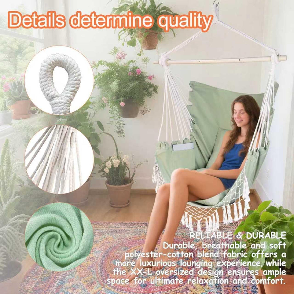 Hammock Chair Hanging Rope Swing Chair,Max 450 Lbs, Large Hanging Chair with ...