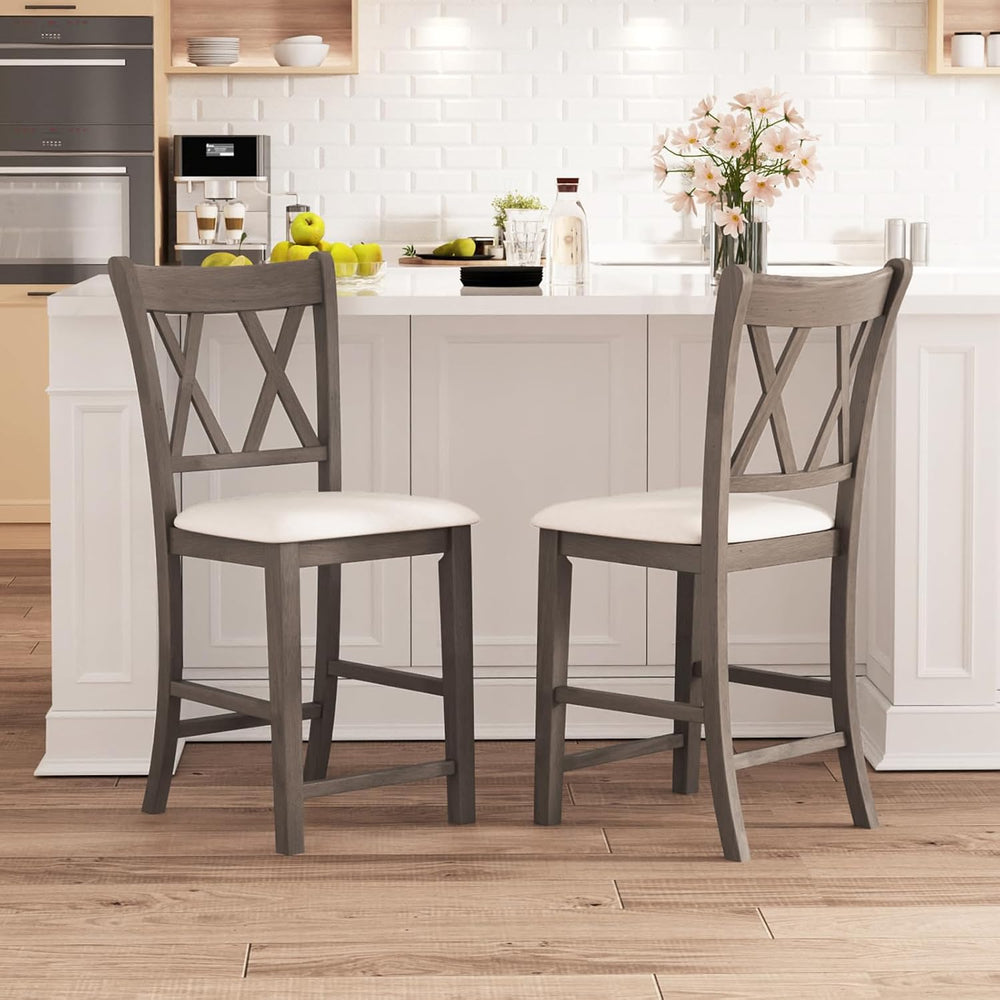 Giantex Wood Bar Stools Set of 2, 24" Counter Height Bar Stools w/Cross ...