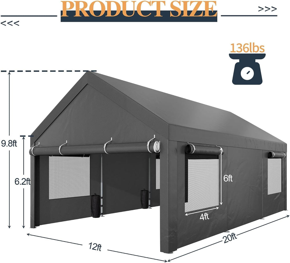Shintenchi 12x20 FT Heavy-Duty Design Carport,Portable Garage Canopy,Carport ...