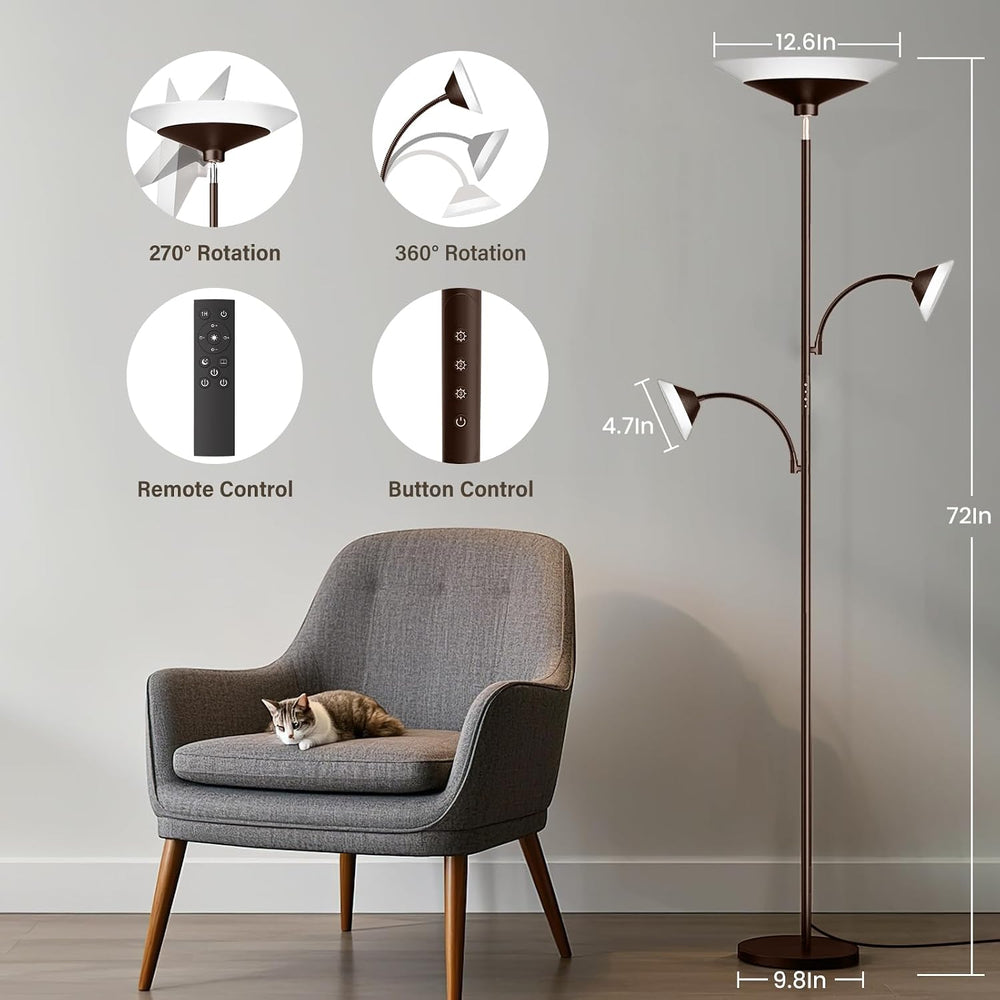 SIBRILLE 42W 3-Light Torchiere Floor Lamp, LED Tree Standing Lamp