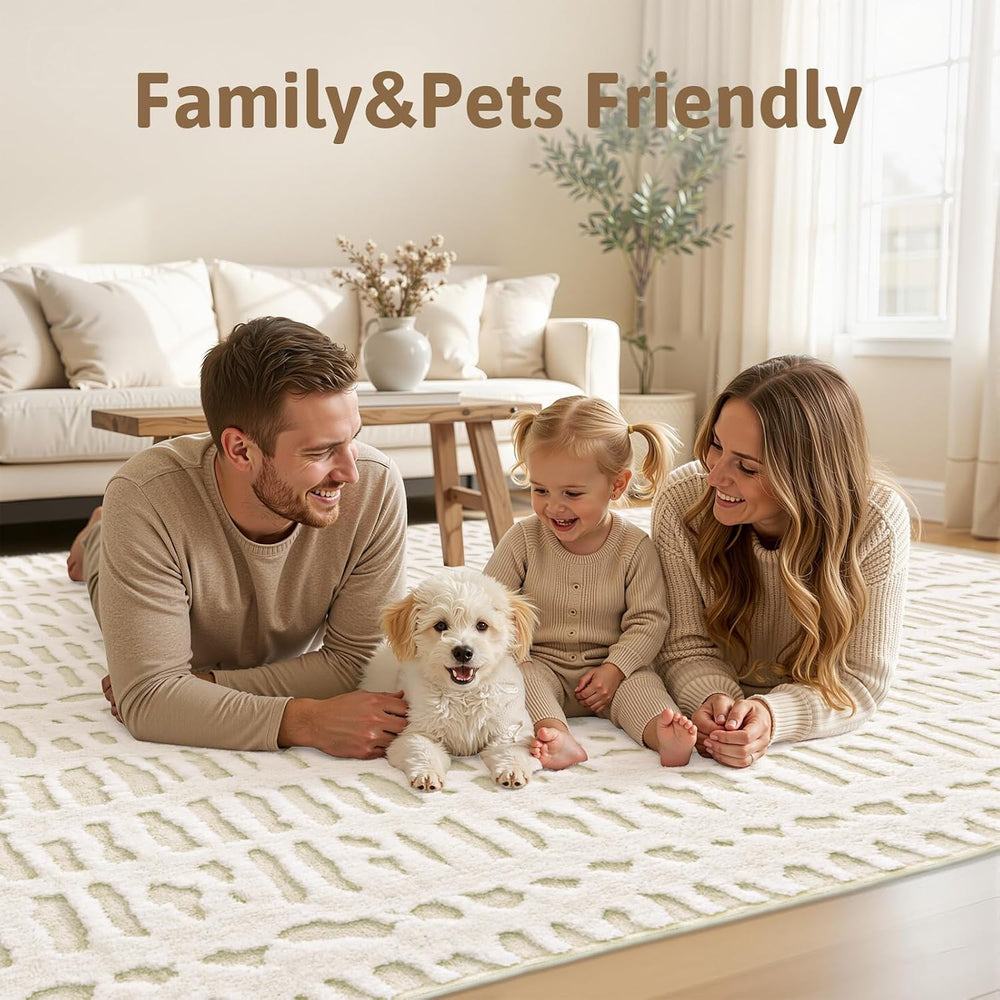Yamaziot Washable 8x10 Area Rugs for Living Room Non Slip Ivory Beige