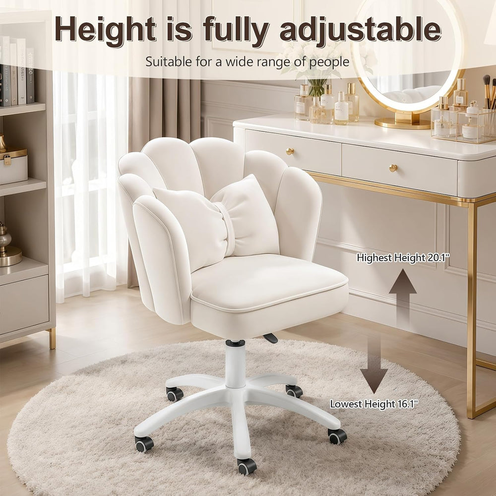 Vanity Chair with Wheels Velvet Petal Desk Chair Upholstered Tufted Home Offi...