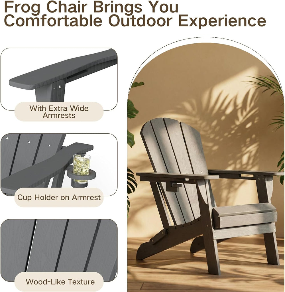 Kingdura Foldable Adirondack Chair, Portable HDPE All Weather Resistant Outdo...