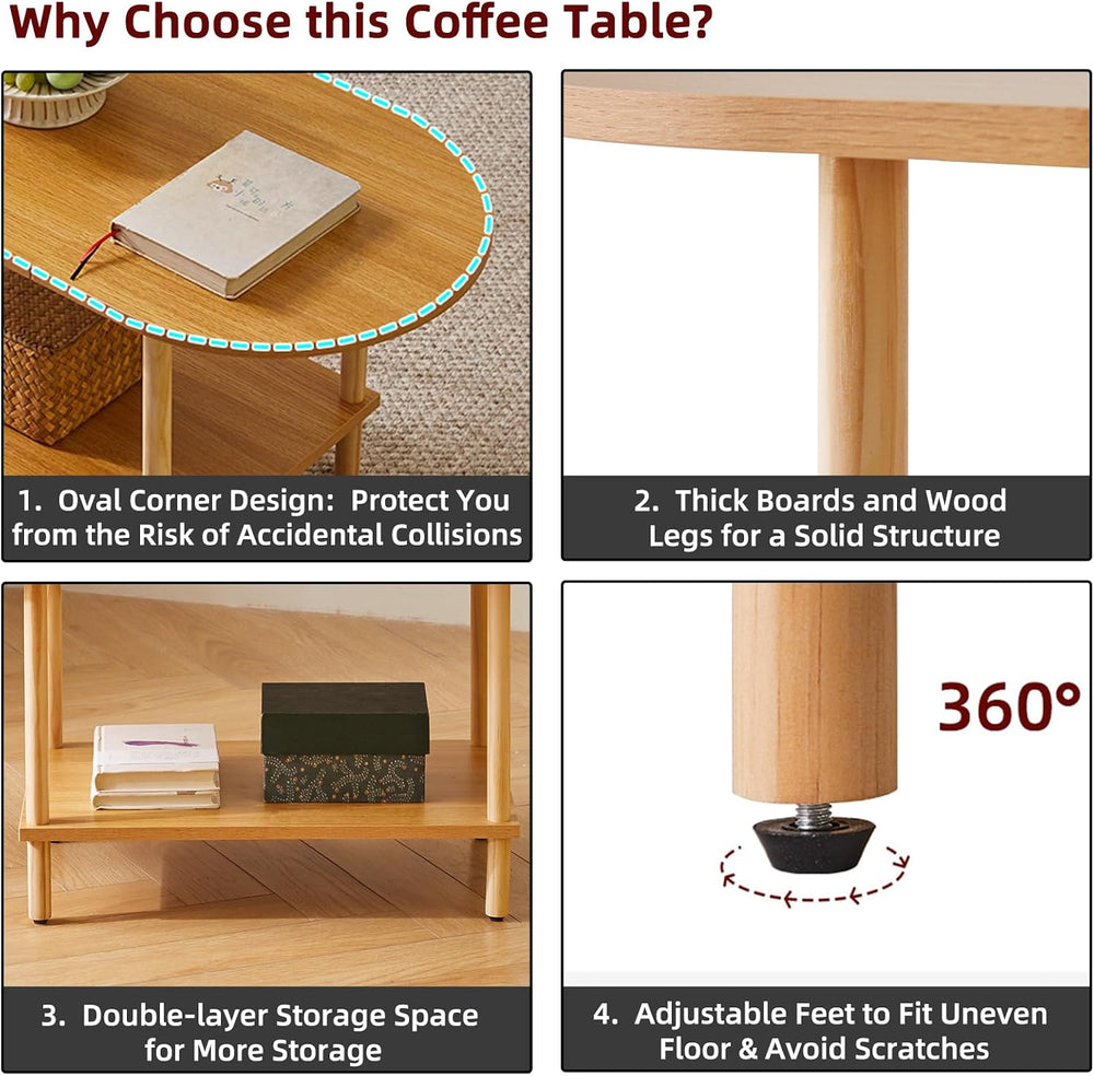 Aibiju Wooden Tea Table Small Coffee Table, 2 Tier Coffee Table for Living Ro...
