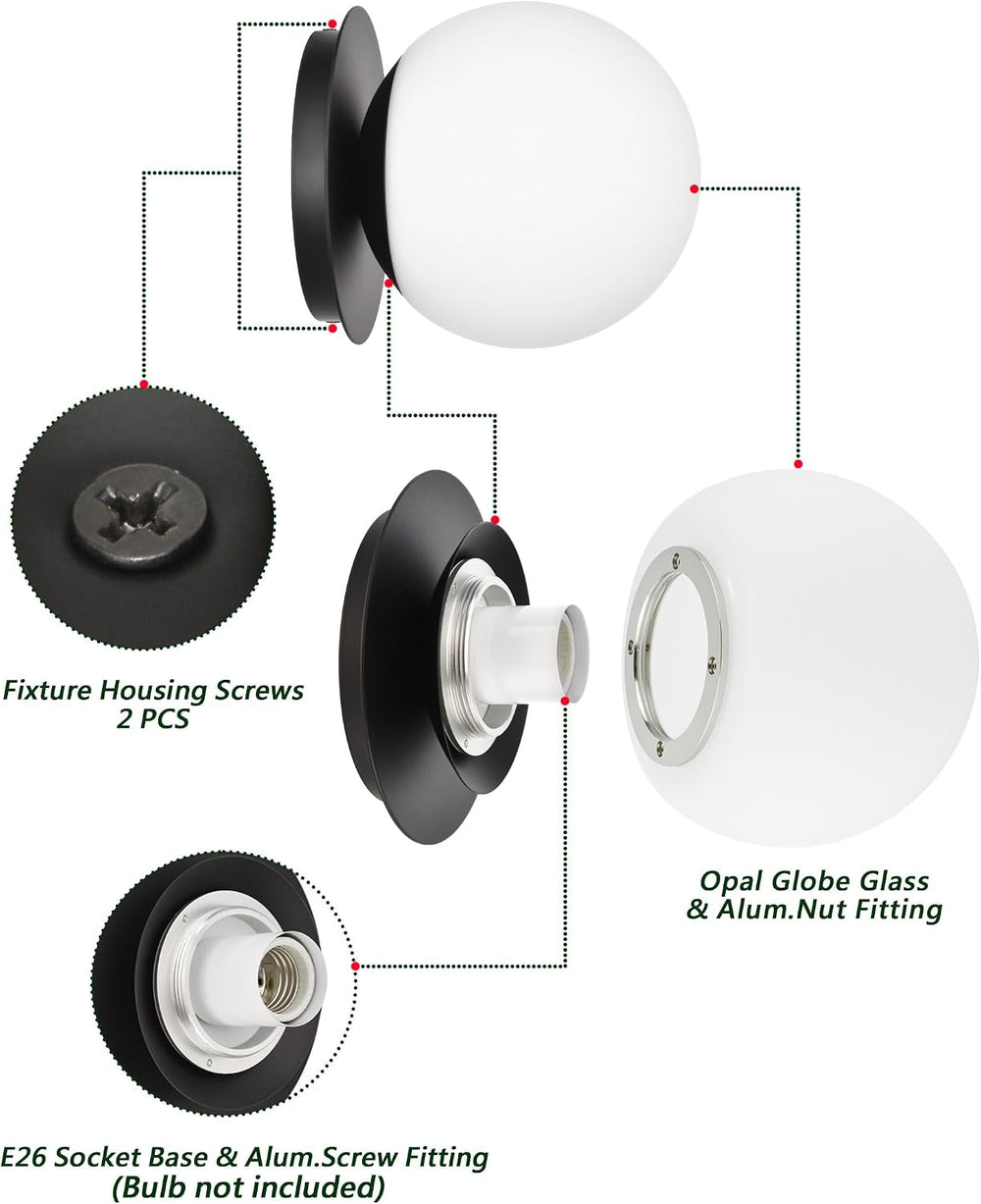 Wall Sconces, 1 Light Modern Globe Sconce in Matte Black, Wall Light for Bedr...