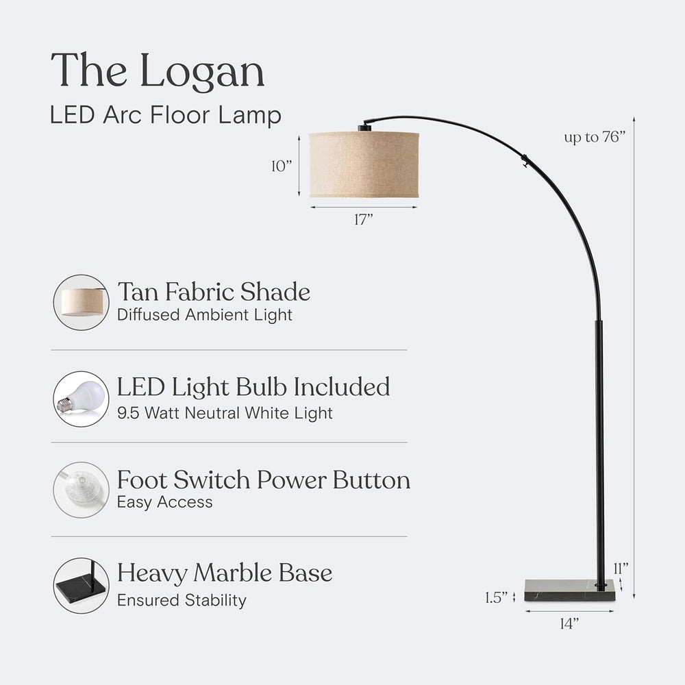 Brightech Logan Arc Floor Lamp, Bright Standing Lamp for Living Rooms, Office...