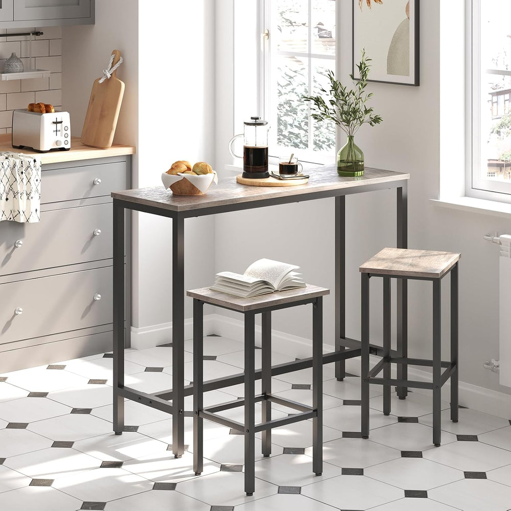 HOOBRO Bar Table and Chairs Set, 47.2” Rectangular Pub Table with 2 Stools fo...