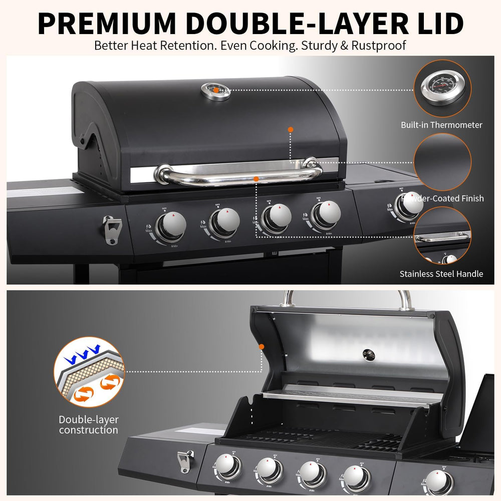 4-Burner Propane Gas Grill & Griddle Combo with Side Burner