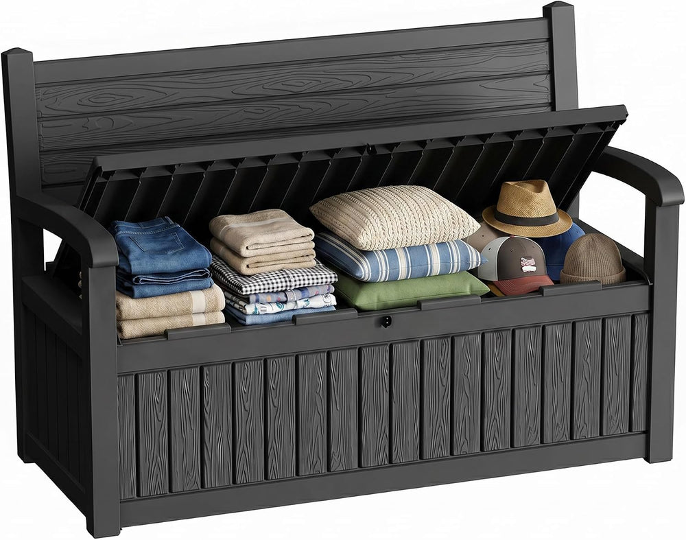 80 Gallon Outdoor Storage Bench,Waterproof Resin Deck Box with Seat