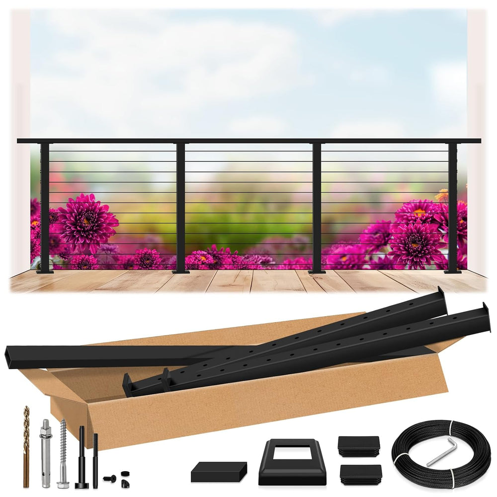 8ft-12ft Modular 42in Cable Railing System for Deck with Handrail