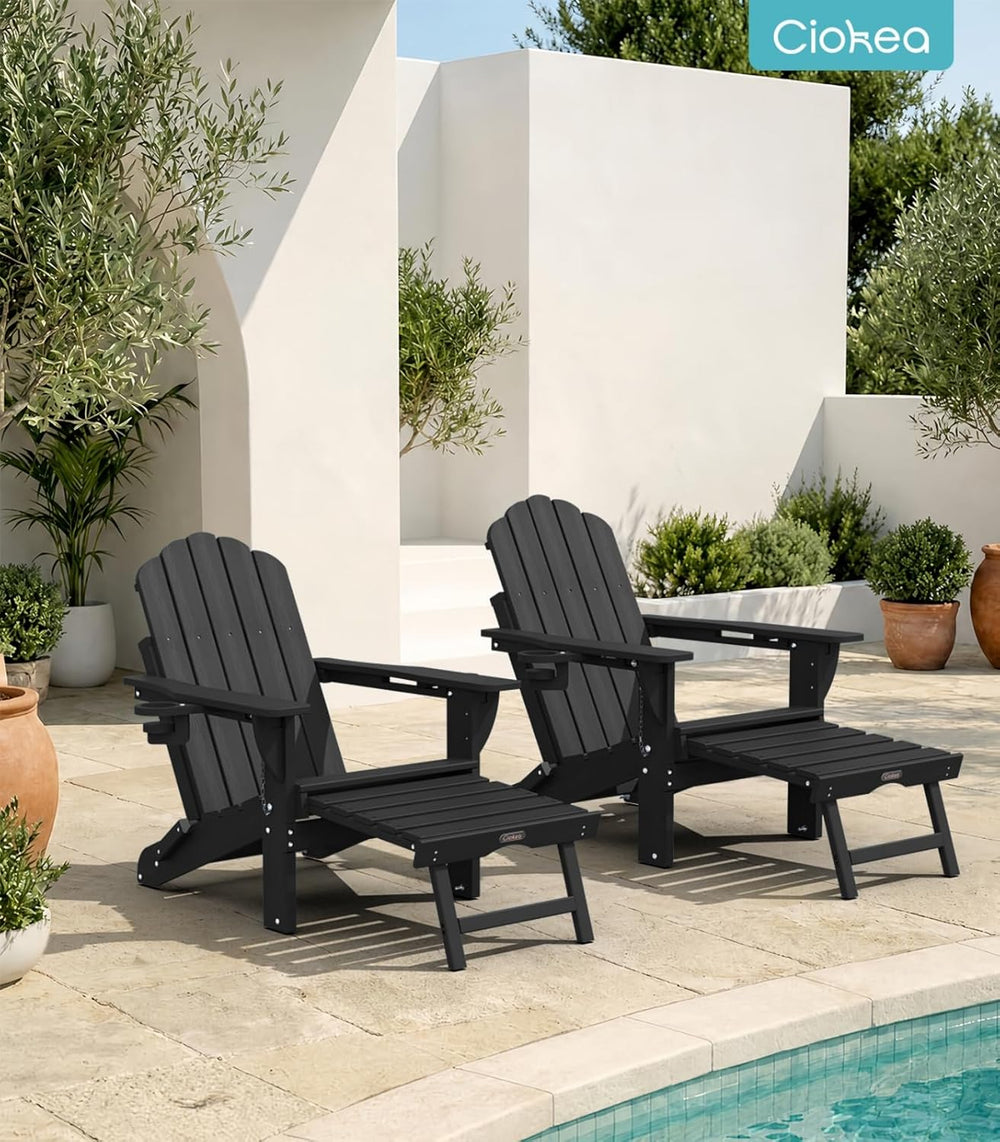 Ciokea Rocking Adirondack Chairs Set of 4 with Retractable Ottoman (Black)