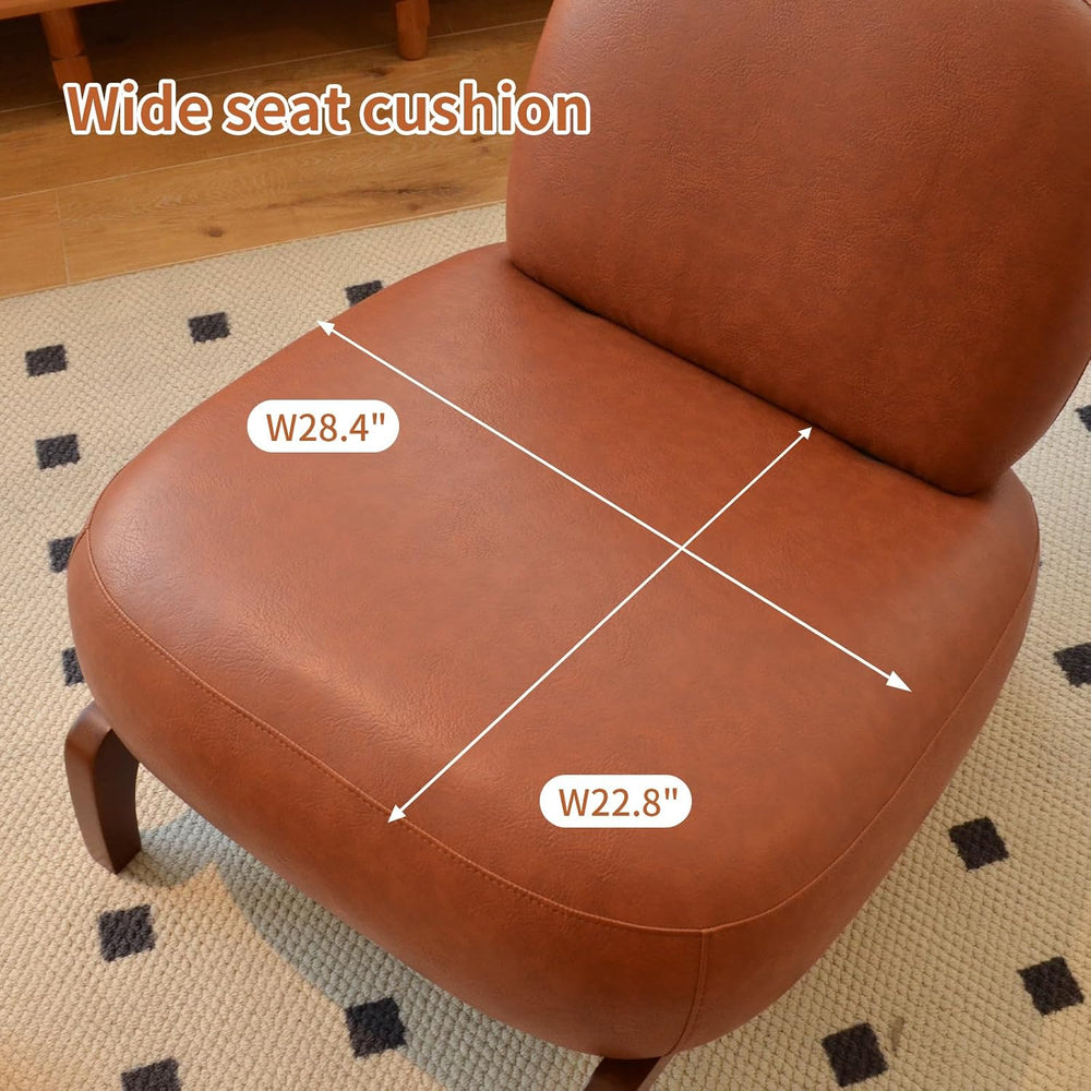 KEIKI Accent Chair with Solid Wood Legs, Faux Leather Single Seat Sofa for Li...