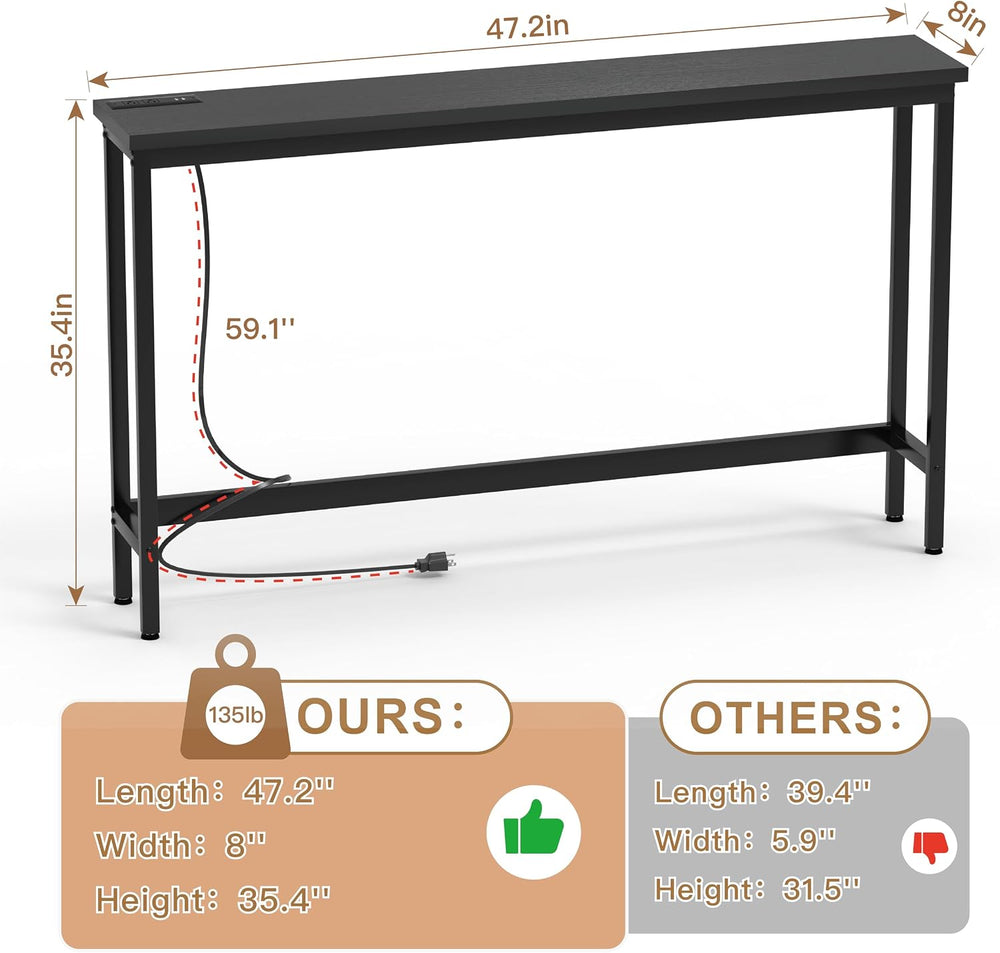 FAMIDGE Behind the Couch Table with Outlet, 36" Tall Narrow Sofa Table