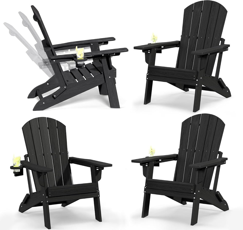 Plawdlik Folding Adirondack Chair Set of 4, Adjustable 3-Position, Black (Set...