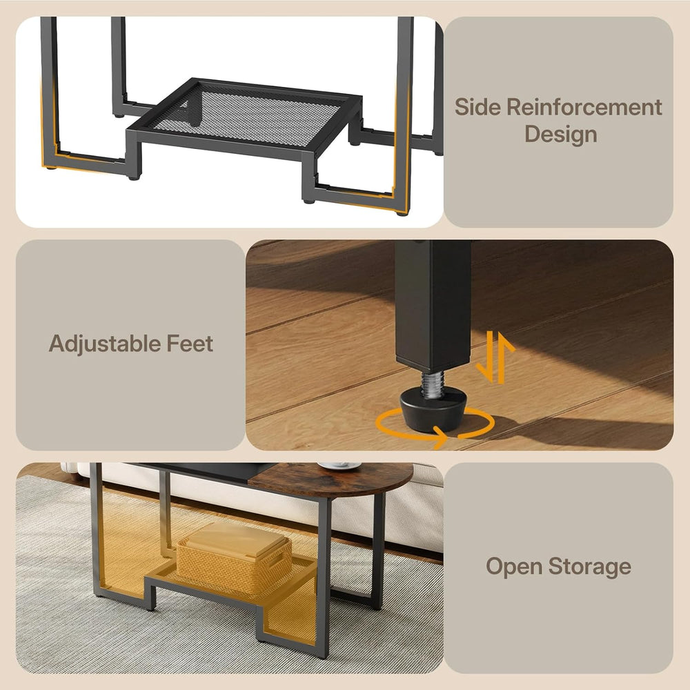 HOOBRO Coffee Table, Oval Small Coffee Table with 2-Tier Storage Shelf, Narro...