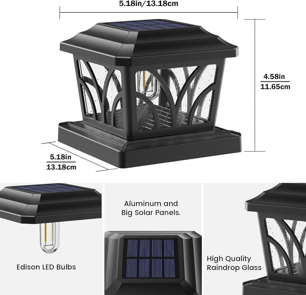 SIEDiNLAR Solar Post Cap Lights Outdoor Aluminum Glass 2 Modes 6 Pack Black