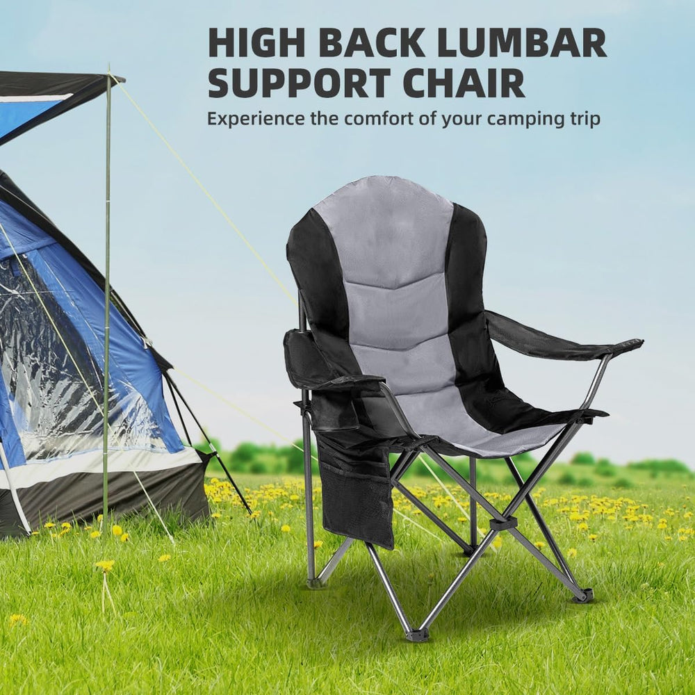 2 Pack Folding Camping Chairs for Adults - High Back Padded Outdoor Lawn Chai...