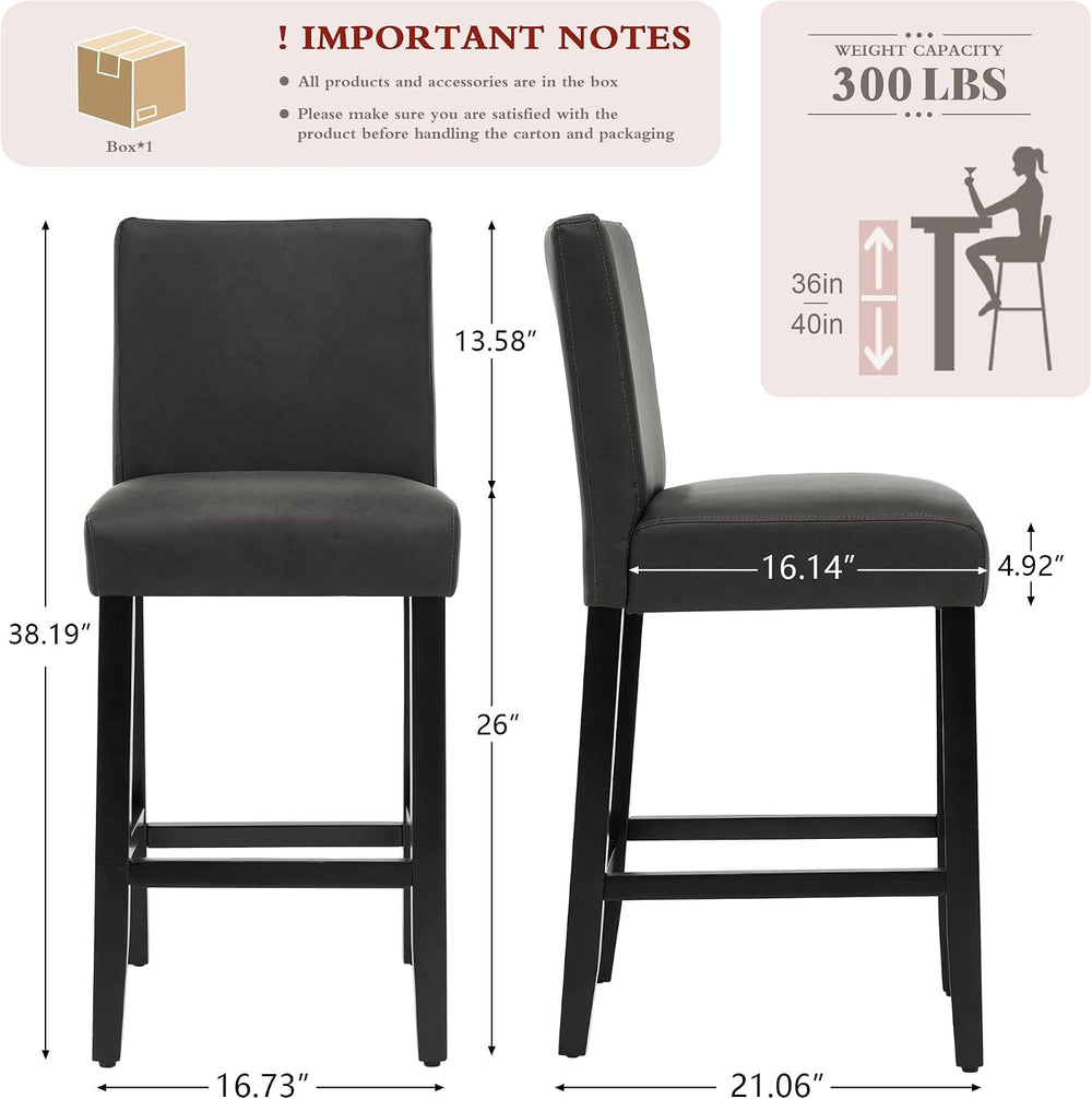 26'' Modern Bar Stools, Counter Height Bar Stools, Black