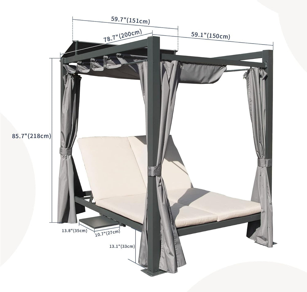 Domi Aluminum Outdoor Patio Daybed with Retractable Canopy Bed, Double Chaise...