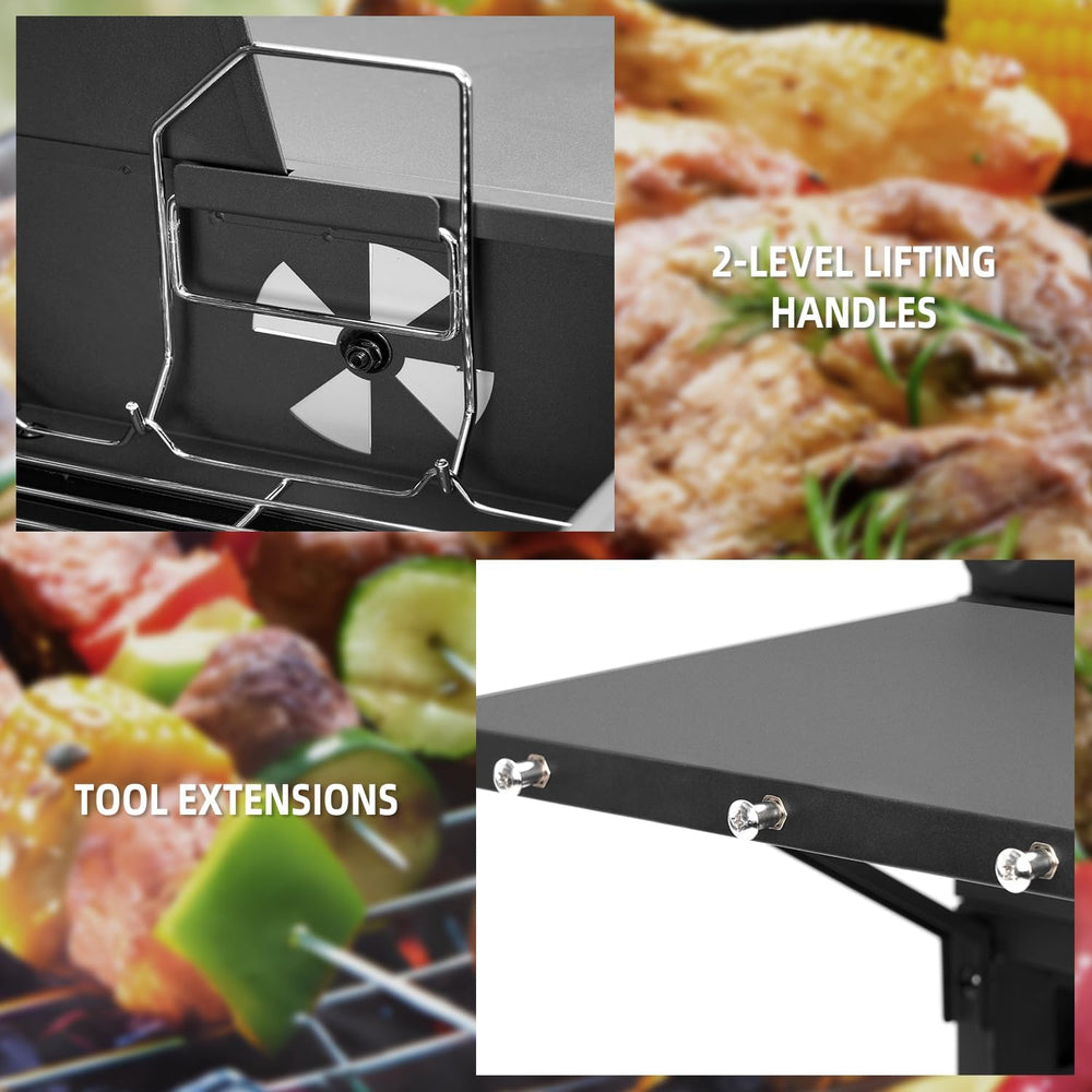 Charcoal Grill with 2 Side Tables 343 Sq.In.for BBQ Outdoor Cooking