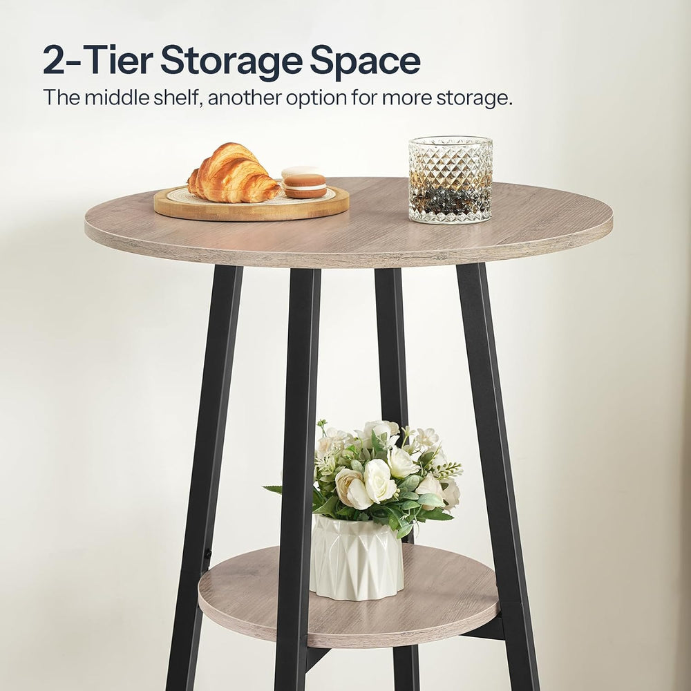 HOOBRO Bar Table, Round Pub Table, 2-Tier Bistro Table with Storage, for Smal...