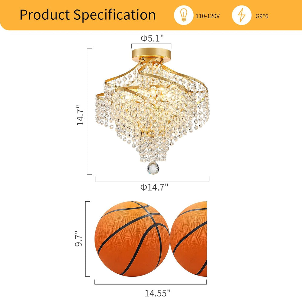 WUZUPS Crystal Chandelier Semi Flushmount Ceiling Light Modern Lighting Fixtu...