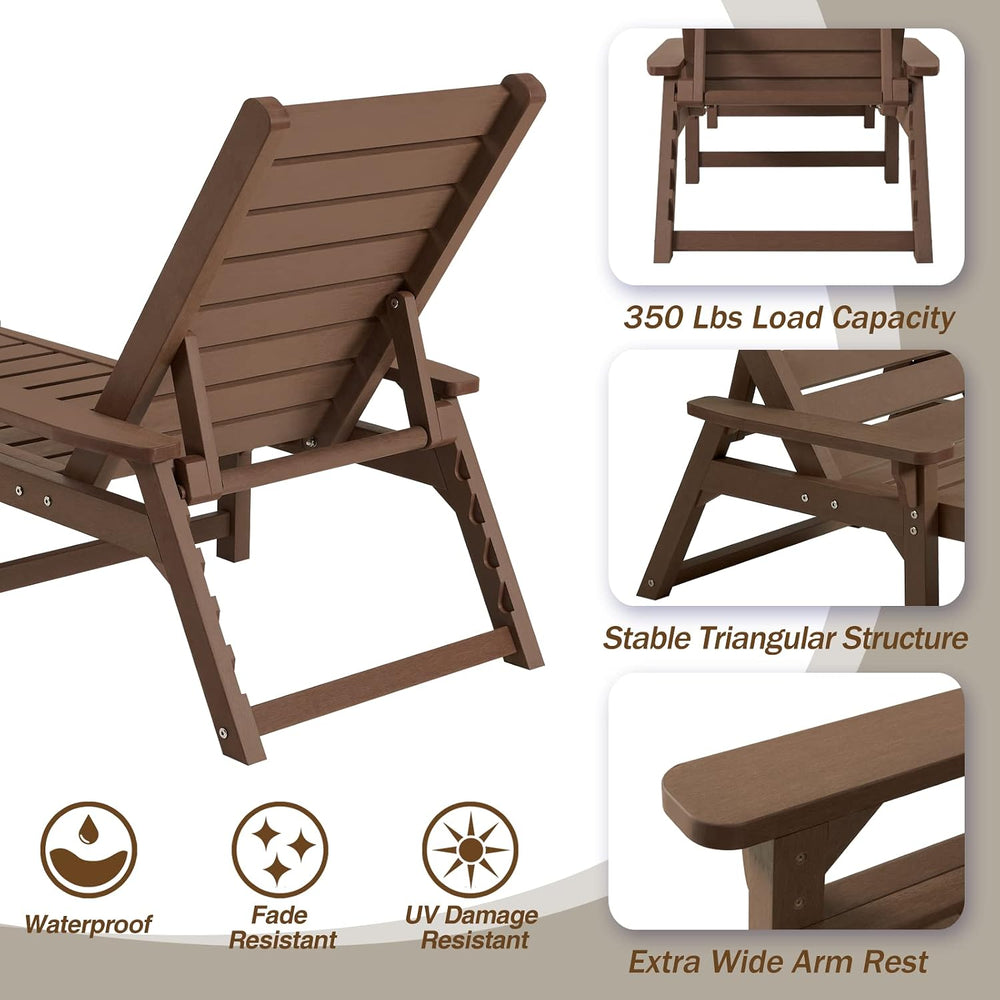 HDPE Outdoor Chaise Lounge Chair,5-Position Adjustable Set of 2,Brown