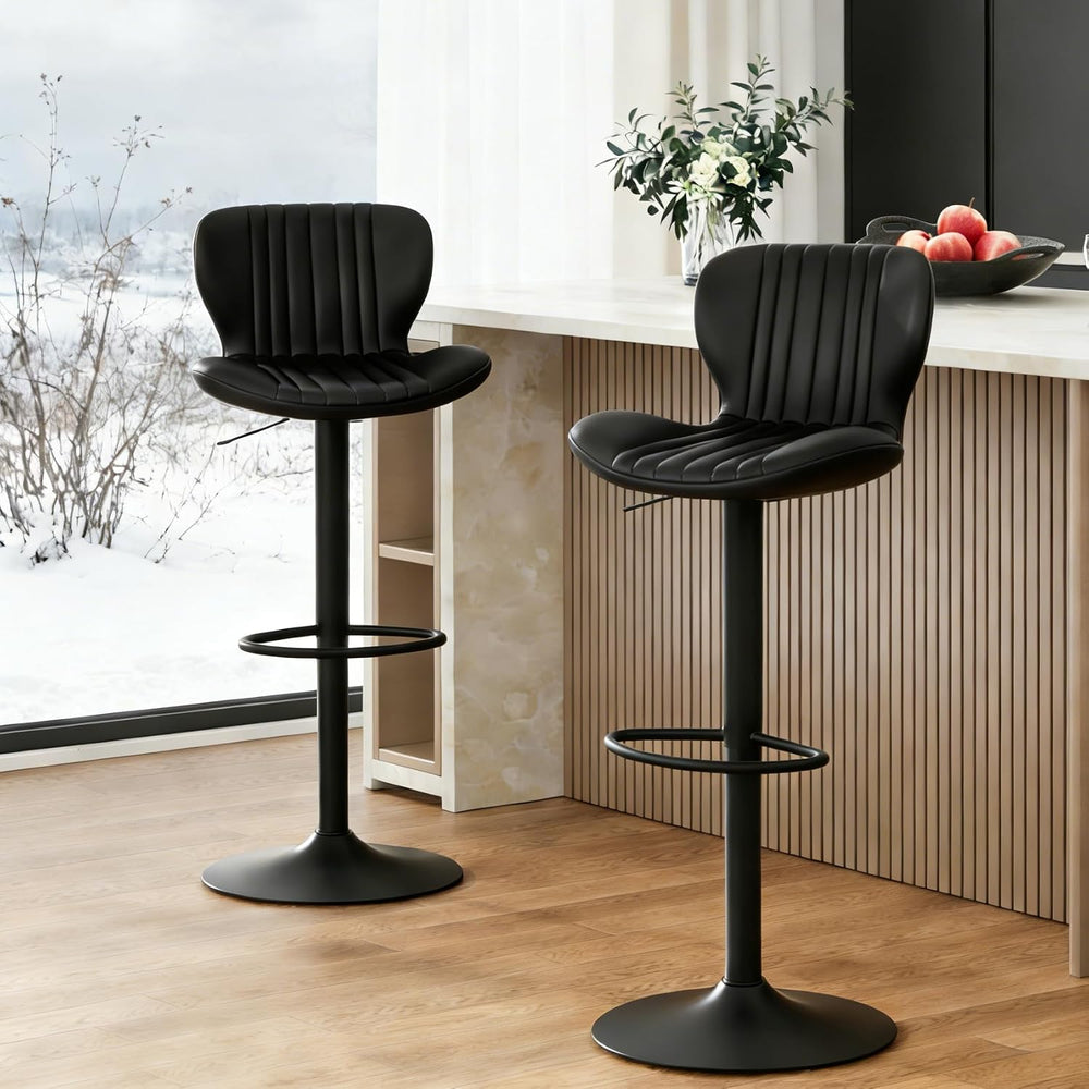 JAMFLY Bar Stools Set of 2, Leather Adjustable Barstools Counter Height Moder...