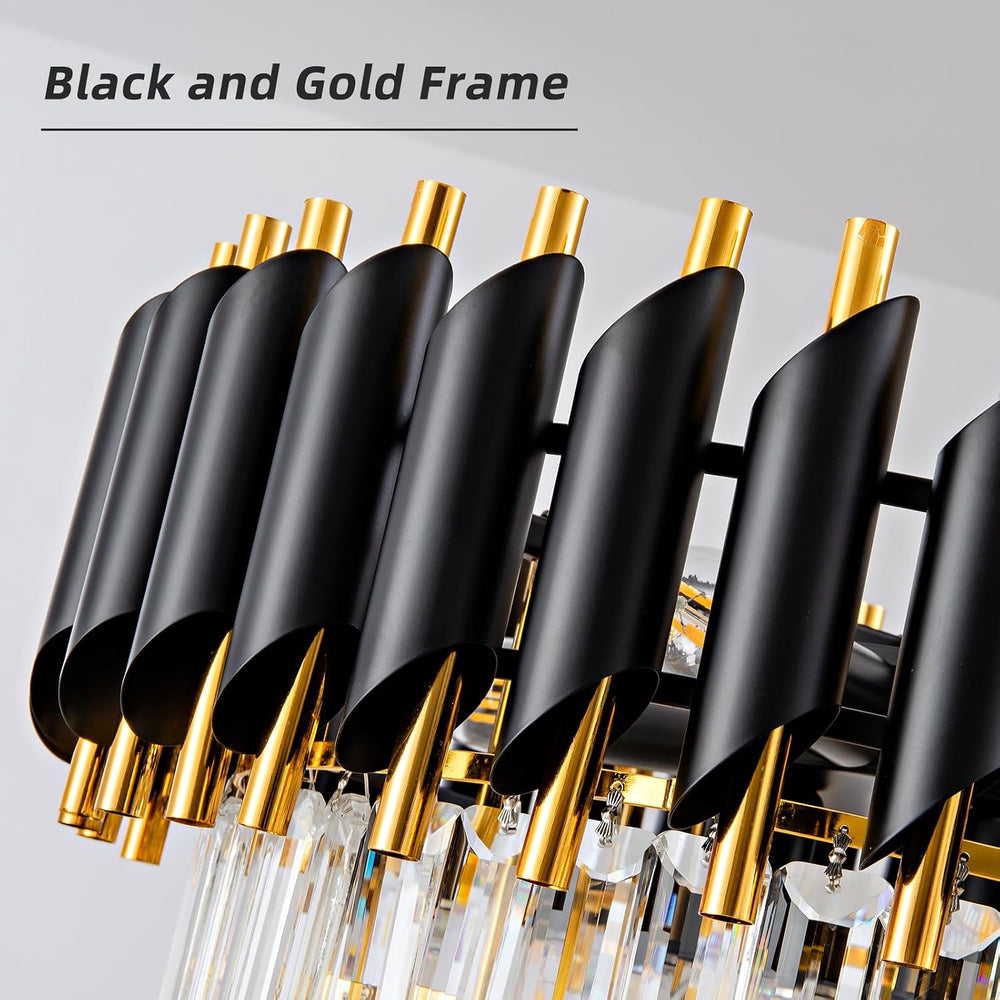 Modern Chandelier Gold and Black Crystal Chandeliers 4-Tier 20 Inch Round Han...