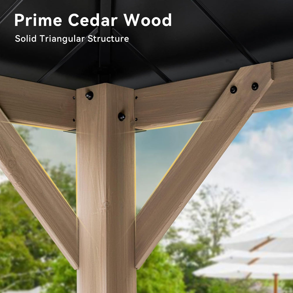 Aoxun 10' x 12' Outdoor Wood Gazebo, Hardtop Gazebo