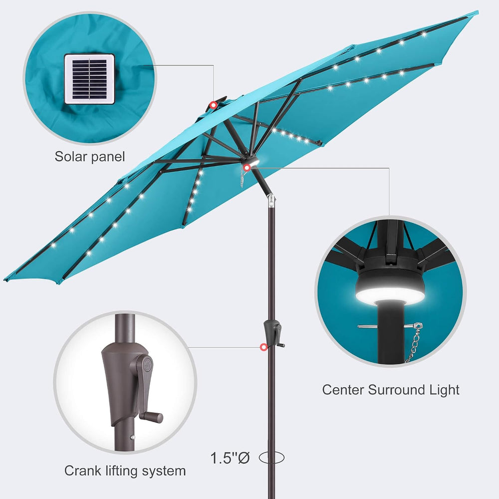 Solar Patio Umbrella with Centre Light, 9 ft Aqua Blue
