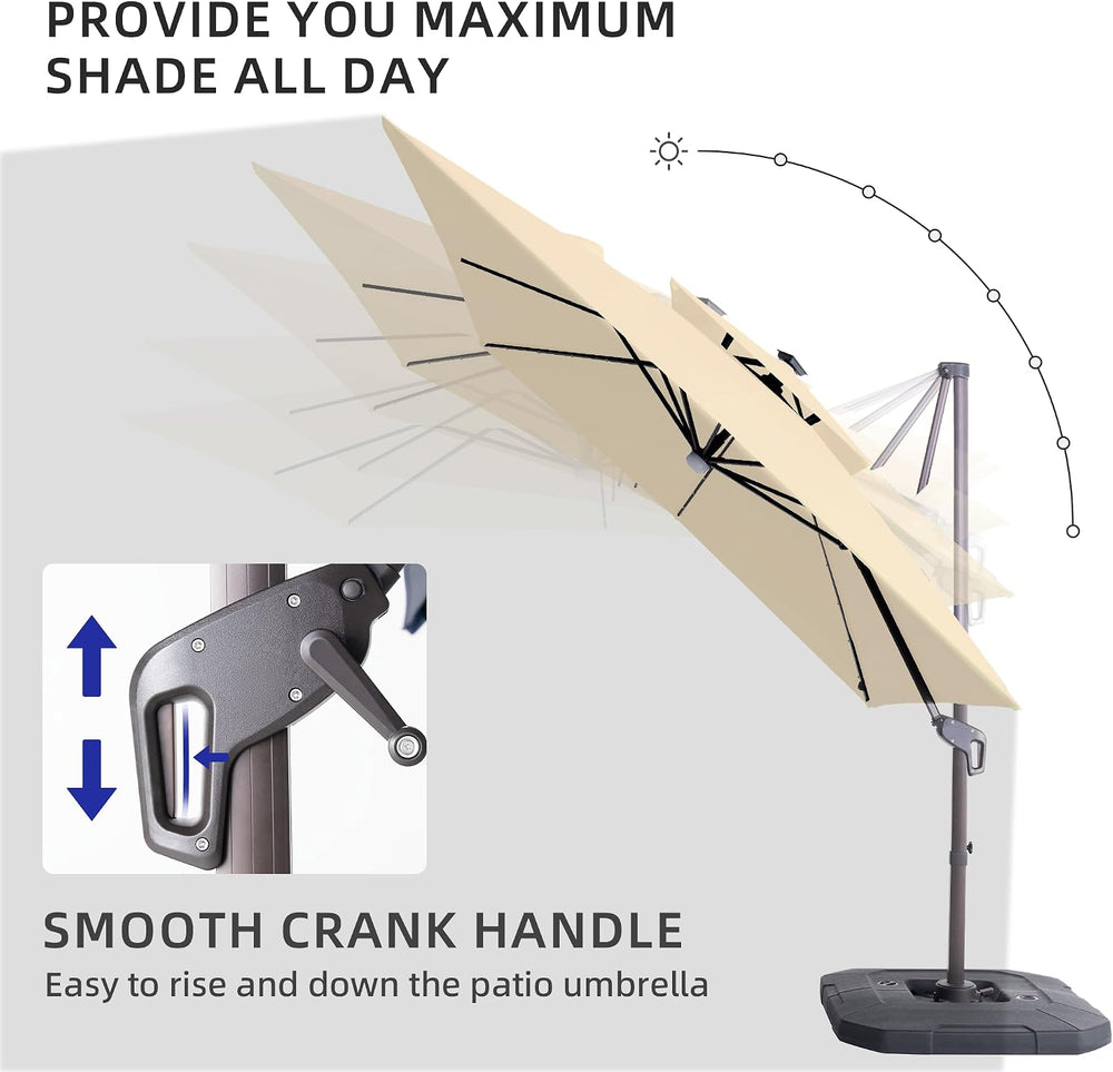 9x9 FT Cantilever Offset Patio Umbrella with Lights & Base
