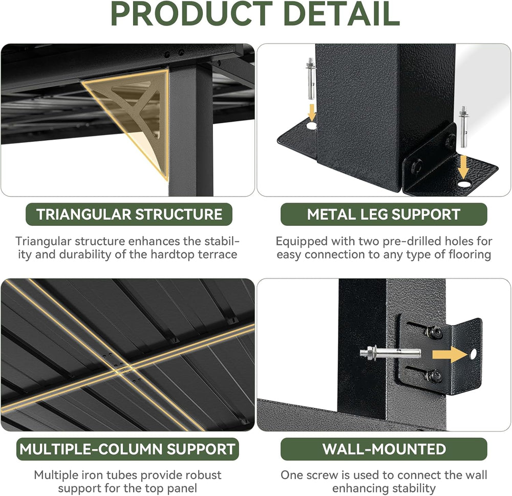 Aoxun 10' x 14' Lean to Gazebo Pergola with Sloping Roof for Patio, B...