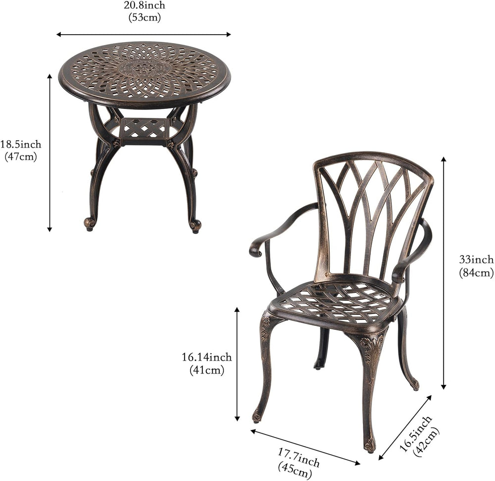 YKSY&YKSY Jardin DE CENTENNAIL 3-Piece Outdoor Bistro Set Cast Aluminum R...