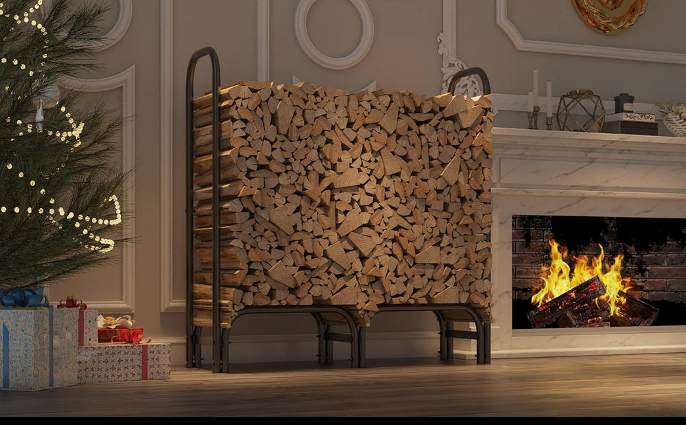 4ft Firewood Rack Heavy Duty Indoor Outdoor Firewood Storage Log Rack with Co...