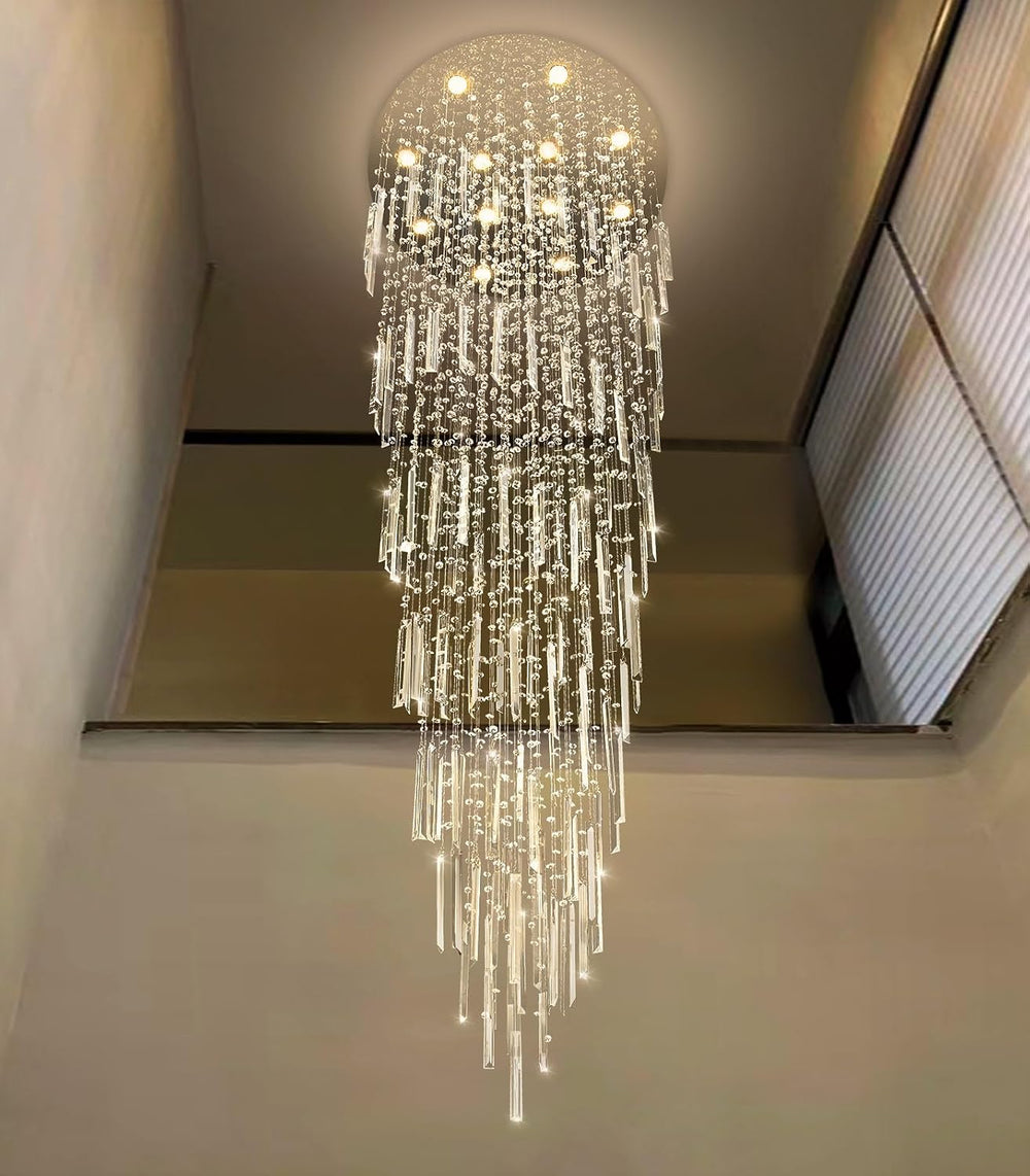 D32'' x H100'' Modern Crystal Chandelier High Ceiling Chandel...