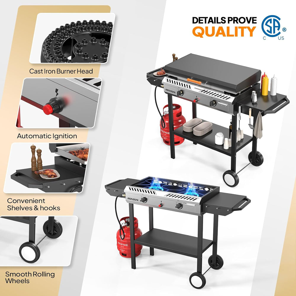 ROVSUN 2 Burner Propane Stove & 30'' Griddle Combo with Ignition ...