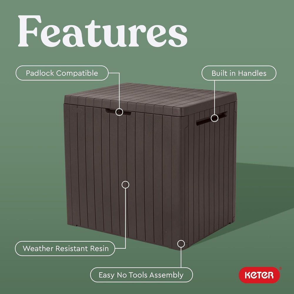 Keter City 30 Gallon Resin Outdoor Storage Box and Patio Furniture Side Table...