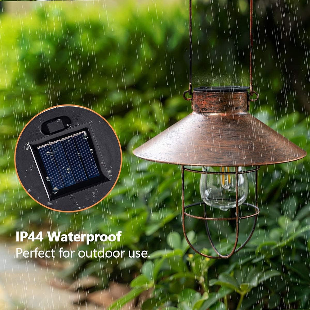 HUYIENO 2Pack Solar Metal Hanging Lantern with Shepherd Hook Outdoor Led Gard...