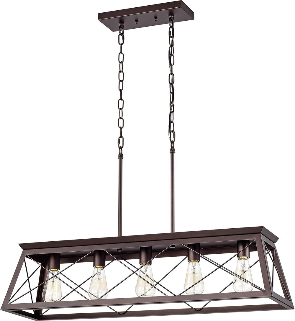 Farmhouse Linear Chandelier 5 Light Kitchen Island Pendant Lighting Industria...