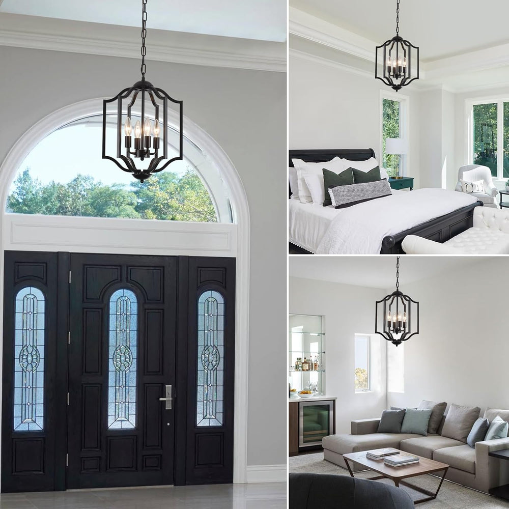 Black Chandelier Light Fixture, 4-Light Farmhouse Chandelier Dining Room Ligh...