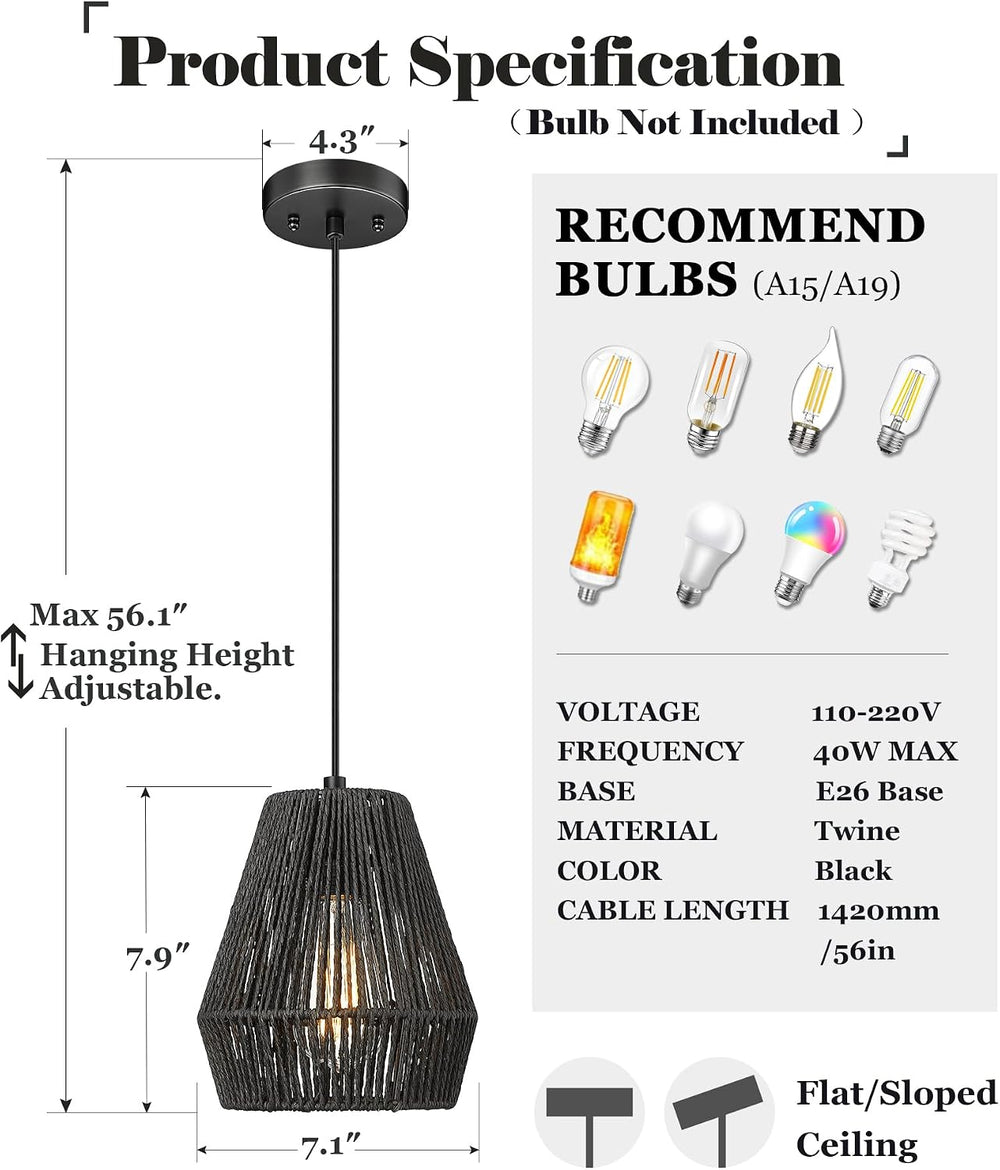 ELYONA Modern Woven Pendant Light Fixtures, 7" Farmhouse Coastal Hanging...