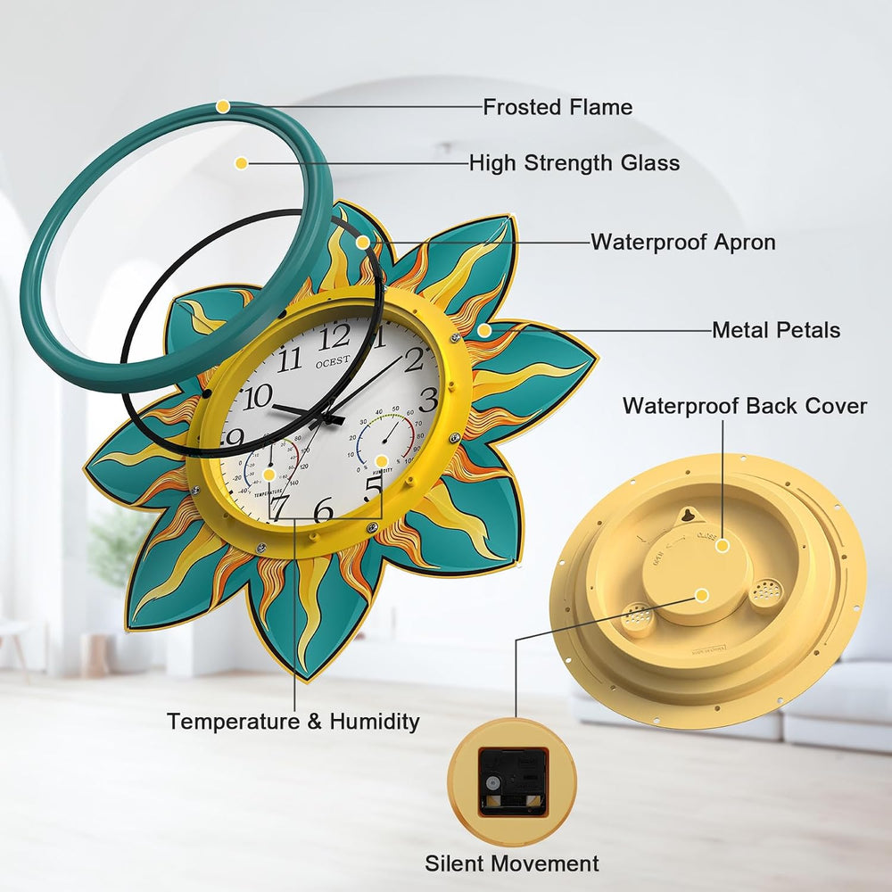 OCEST 24-in Outdoor Clock Waterproof with Thermometer Hygrometer for Patio
